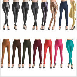 Wholesale+NEW Fashion Women Sexy Skinny Leopard Print Faux Leather High Waist Leggings Pants Tights   Size: XS/S/M/L   20 COLORS