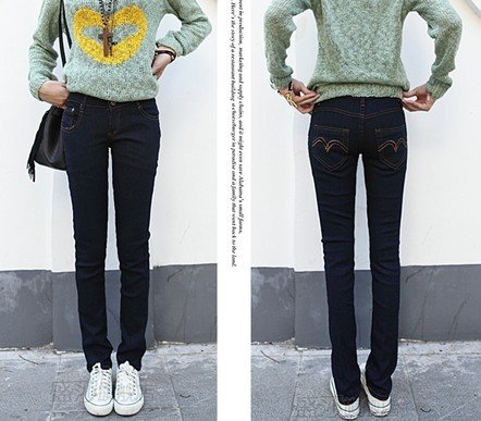 Wholesale!New Korean elastic large size thin skinny pencil pants jeans ladies long pants splicing woman Free Shipping