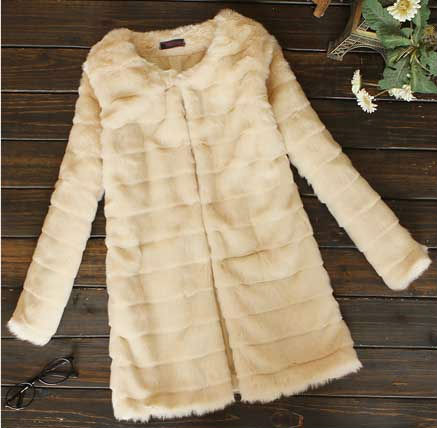 Wholesale New Ladies fashion elegant fur long coat clothing pink /  beige one size free shipping