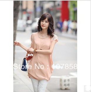 Wholesale -- New Pink Blue Fashion Short-sleeved chiffon shirt Maternity T-shirt Pregnant women shirts wear Maternity Tops #M409