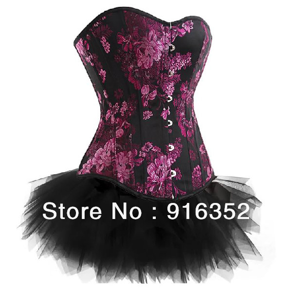 Wholesale New Sexy Purple Floral Lace Up Corset Lingerie TOP Mini TuTu Skirt G-string  Freeshipping