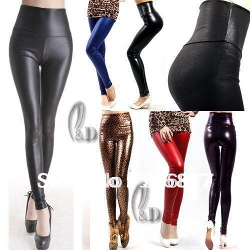 Wholesale - New Sexy Women Ladys High Waist Leather Pencil Look Stretch Leggings Tights pants ONE SIZE