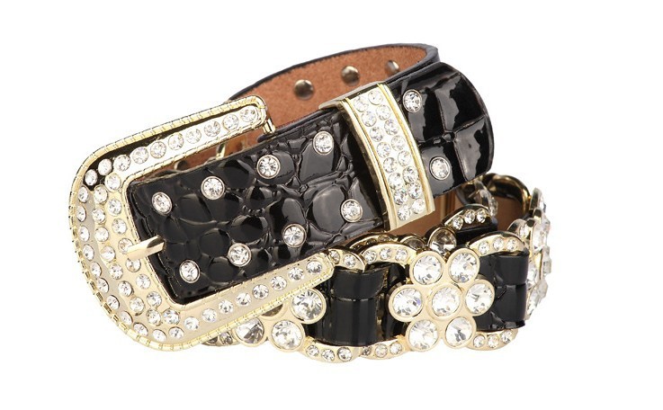 Wholesale New Style Fashion  Daimond PU Add Genuine Leather Belts for wemen with Free shipping
