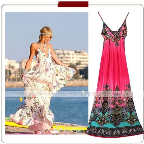 Wholesale New Summer Ployester Beach Dress Maxi Dress Long Maxi Dress  Silk Dress BD057