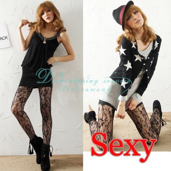 Wholesale New Women Large Rose Patterns Tight Pants Stockings Little Sexy Legging Fashion