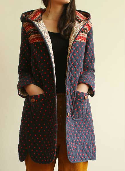 Wholesale New women single breasted blue red wave point hat warm cotton padded clothes coat clothing free shipping