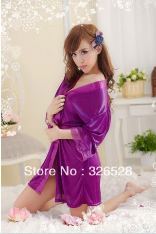 Wholesale Newest Sexy Women Purple Sexy Silk Robe LB10004P