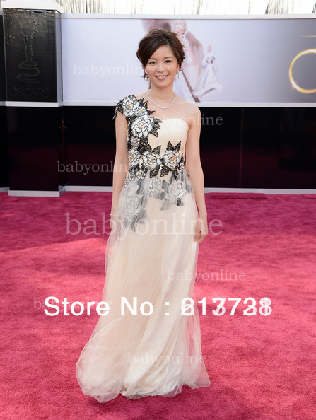 Wholesale - One Shoulder A Line Appliques Tulles Minako Nakano Academy Awards Dresses 2013 Celebrity Red Carpet