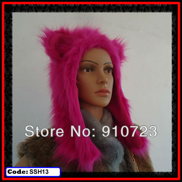Wholesale -Pink Faux Fur Short Animal Hats Scarf Warmers Stock Hot Sell Spirit Hoods EarMuff Free Shipping