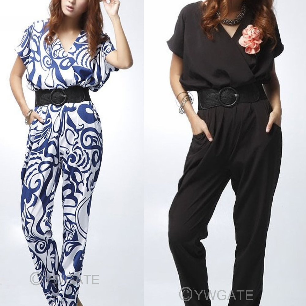 Wholesale price 1pc two colors for choose Fashion Elegant Women Short Sleeve Long Jumpsuits Romper Pants With Belt 70416-70419