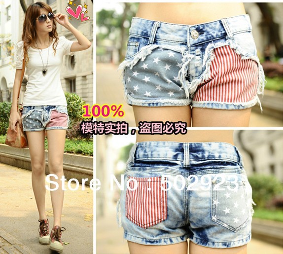 Wholesale Price Fashion Stars Stripes US Flag Classical Summer Denim shorts/hot pants pants Free Shipping