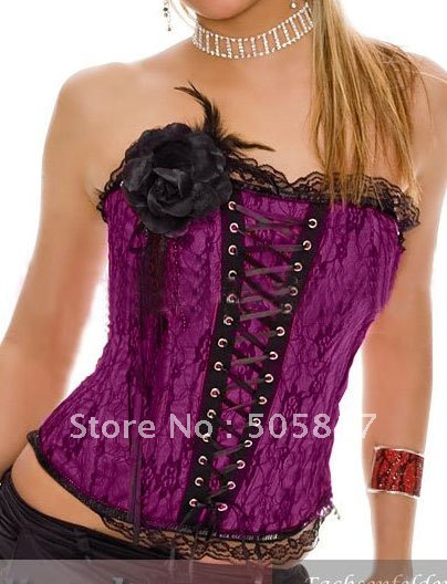 Wholesale price free shipping Sexy lace corset with panty corsage Europe royal lace bustier shaper purple red white black MZ2175