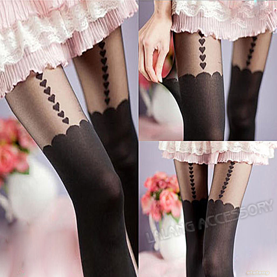 Wholesale Price Women's Sexy Sockings 1 piece/lot Black Suspender Tights Heart Pattern Pantyhose 651106