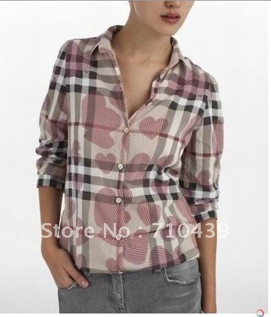 wholesale price women shirts,long 100% cotton sleeve shirts,popular plaid shirts.high quality shirts,free shipping
