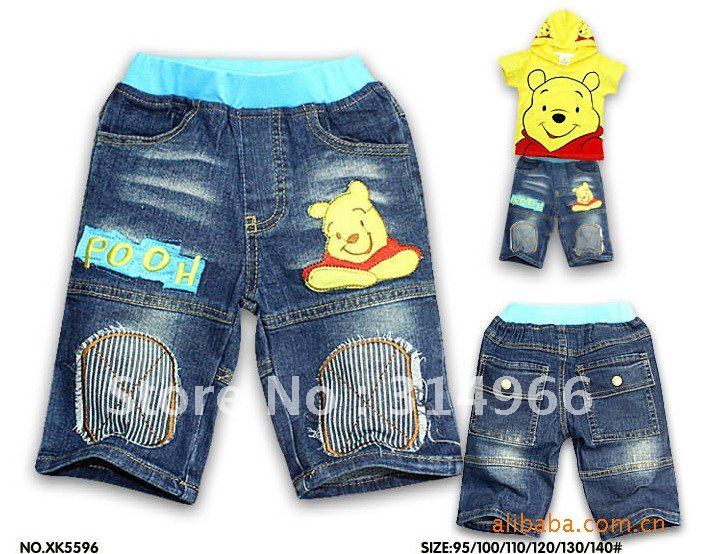 wholesale promotion 2012 new arriving baby summer pants girl`s & boy`s short jeans Cartoon design baby middle pants 6pcs
