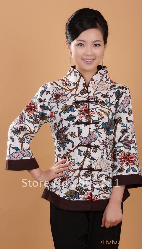 wholesale purvey fangle handwork Chinese Women's Silk Linen Three-Quarter Sleeve jacket shirt SIZE S/M/L/XL/XXL/XXXL"WNS 2218-3"