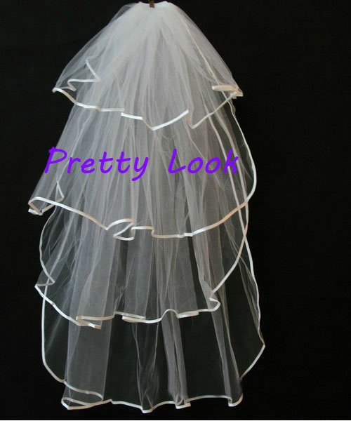 Wholesale/Retail 10Pcs/Lot 4 Layers Ribbon Edge Short Wedding Bridal Veils/Bridal Accessories