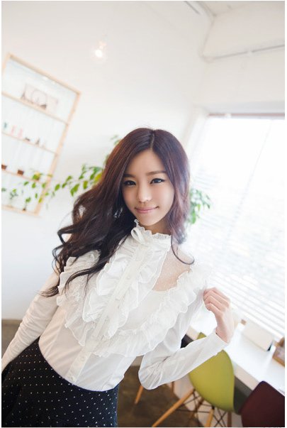 Wholesale/ Retail  Free Shipping 2012 New summer Korean designer lace Net long sleeves blouses women black/white W188LK