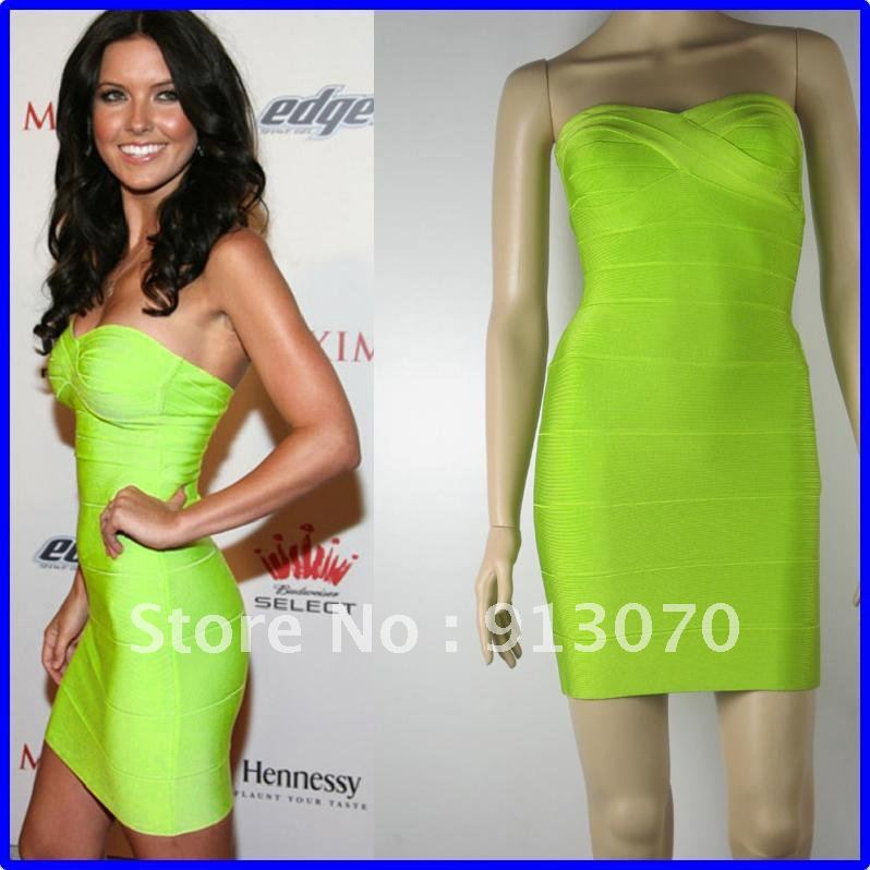 Wholesale/Retail Free Shipping Sexy Sheath Strapless Elastic Bandage Mini Green Evening Party Celebrity Dress A-0729