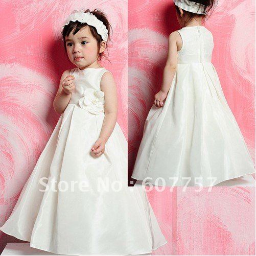 Wholesale Retail Hot Sale Double Straps White Taffeta Handmade Flower The Flower Girl Dress Childreb's Dress F070