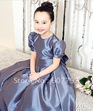 Wholesale Retail Hot Sale Short Sleeves Blue Taffea The Flower Girl Dress Flower Childreb's Dress  F044