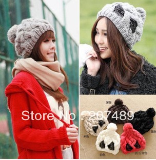 Wholesale retail ladies''s fashion shiny bowknot Knitted hat Beanie Cap earmuff Autumn Spring Winter multi colors option