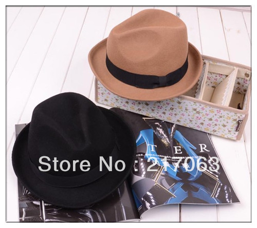 Wholesale & Retail Lady's Solid Black & Brown Color Woollen Fedora Hat