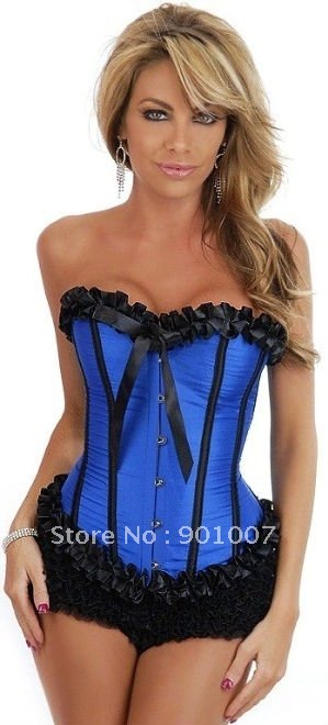 Wholesale&retail New sexy blue&black waspie Garter corset bustier Size S-XXL 7070+freeshipping