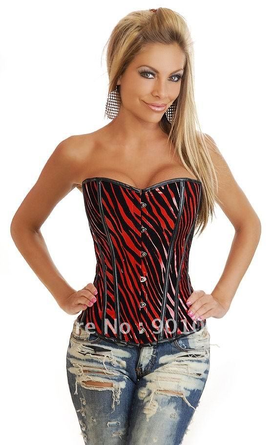 Wholesale&retail New sexy lingerie Zebra line red waspie Garter corset bustier body shaper 7056r+freeshipping