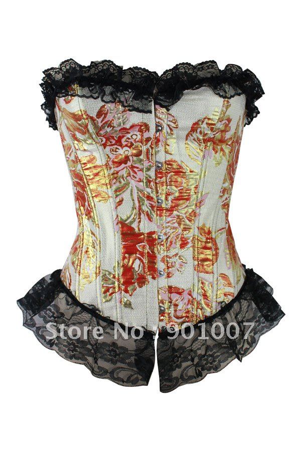 Wholesale&retail New sexy red flower waspie Garter corset bustier black lace 7063+freeshipping