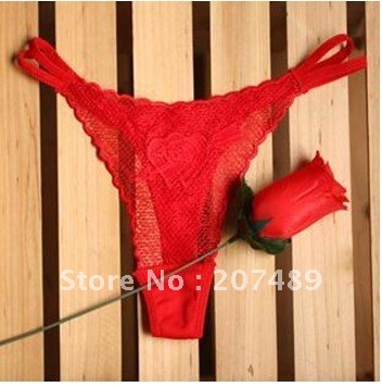 Wholesale retail New Sexy Women Color V-string Thong Panty T-back Rose Flower Sexy Brief T-shaped shorts