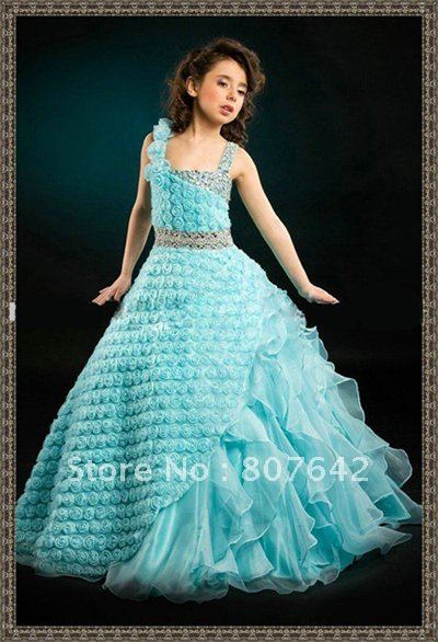 wholesale & retail  Organza one shoulder lovely Flower Girl Dress children dress girls' party dress Sky-708