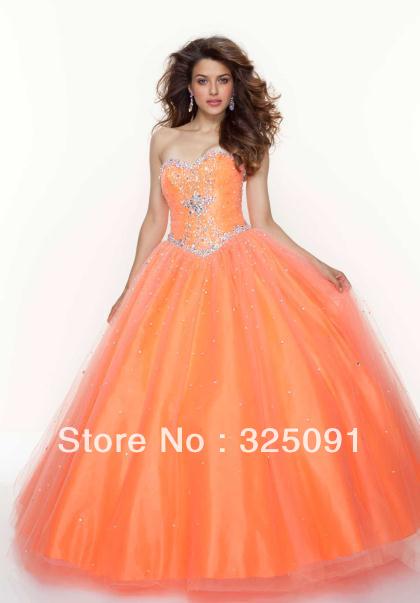 Wholesale&Retail Price 2013 Ball Gown Orange Quinceanera Dress Sweetheart Sparkling Bead Sequins Women Long Pageant Party Gowns