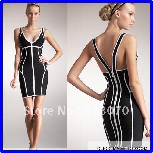 Wholesale/Retail Sheath Straps Mini Elastic Bandage Black Evening Party Dresses