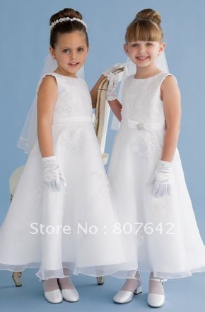 wholesale & retail White A-line beaded tulle junior bridesmaid dresses flower girl dress girl wear Sky783