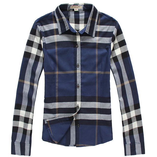 Wholesale/Retail Women Fashion Brand Long Sleeve Navy Blue Plaid Carrer Shirts/Ladies Casual Tops/Blouses Bur8520 size M-XXL