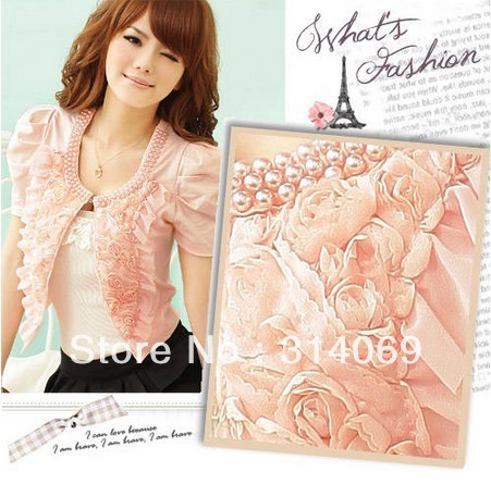 Wholesale & retail  women's Short sleeve jacket Rose petals small shawl jacket ladies coat (3pcs/lots)