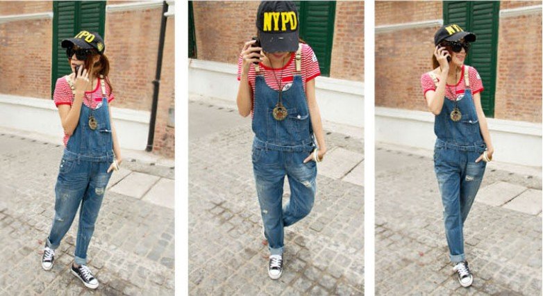 wholesale rompers  2012 new women's overalls loose Japan and South Korea hight waist  denim strap trousers free shipping