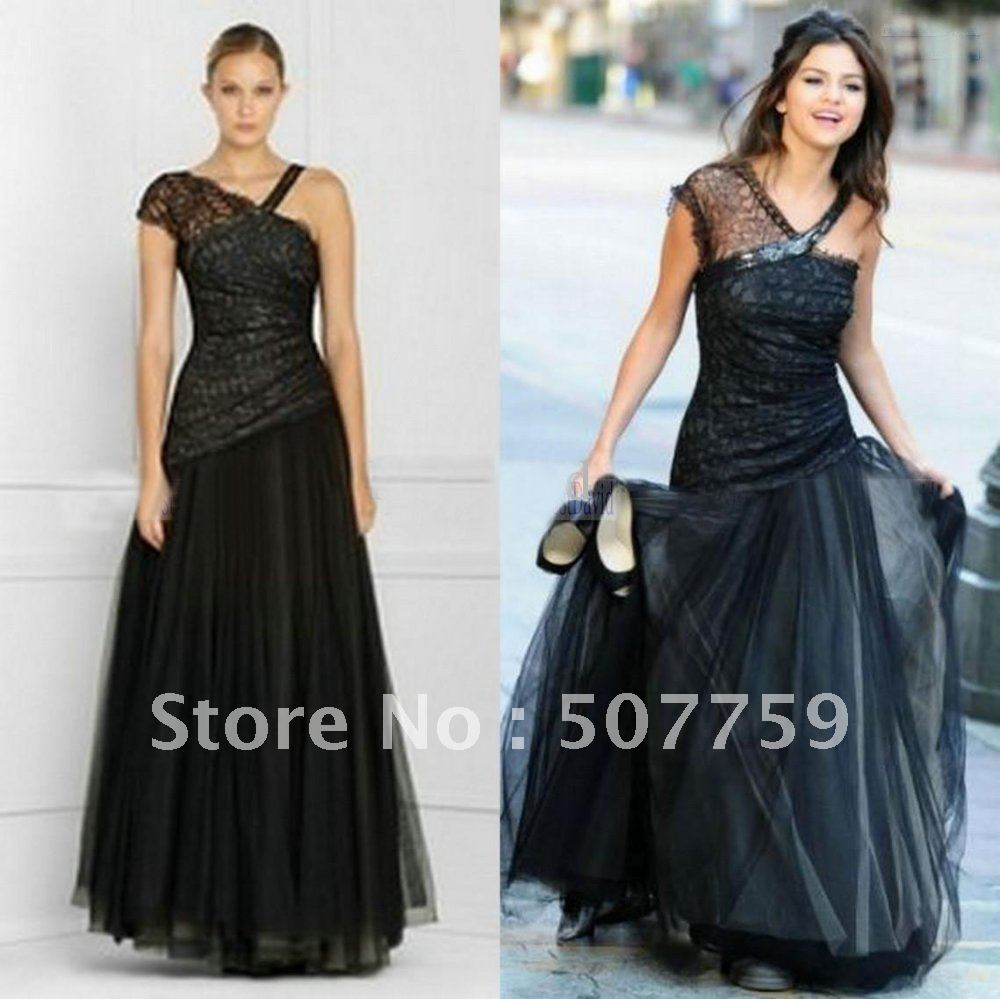 Wholesale - Selena Gomez Black Lace Tulle Sequined Strap In Who Says Music Video Celebrity Evening Dress