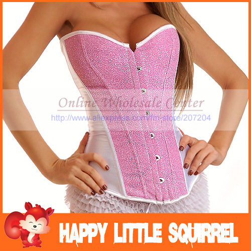 Wholesale Sexy Corset Women Bone Pink Lace Bustier Corsets+G string Set Lingeries S M L XL