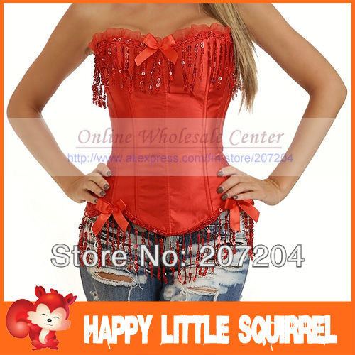 Wholesale Sexy Fashion Red Ladies for Womens lace up overbust corsets bustier + G string top lingerie uniform clothing Hot