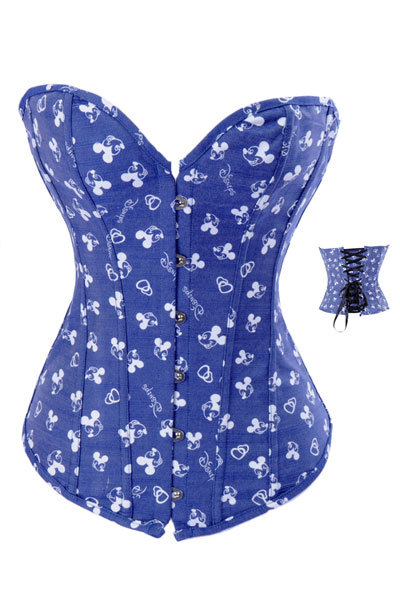 Wholesale Sexy Print Mickey Mouse Blue Denim Corset With Cup LB4477 Size S M L XL