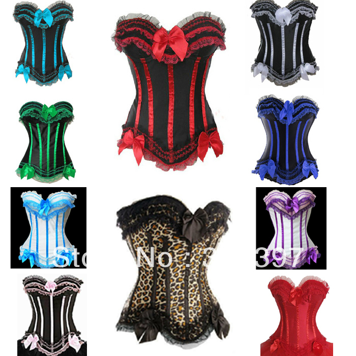 Wholesale Sexy Satin Vintage Moulin Rouge Lace Up Boned Corset Bustier Underwear  S-2XL Free Shipping Classic Party Style