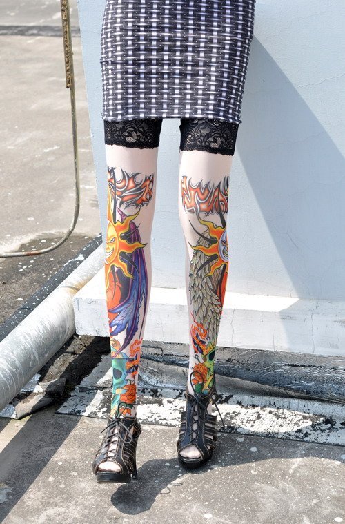 Wholesale skull tattoo designs,Sun and Moon Tattoo Stockings,tattoo Stocking online,novelty socks for women