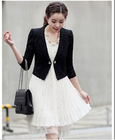 Wholesale Slim stylish sleeve short coat black and white coat # 3964