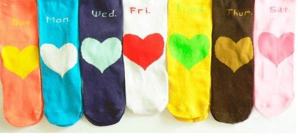 Wholesale socks cotton /women's socks Women weekly socks 7 colors Heart design 7pairs/packing 28pairs/lot