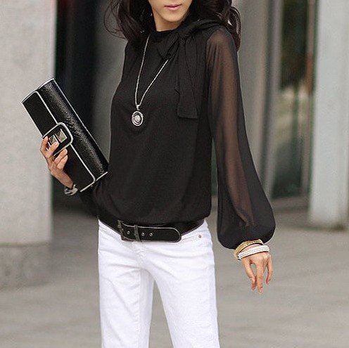 wholesale spring and autumn new fashion women's t shirt lady chiffon long sleeve plus size shirt women OL blouse free shipping