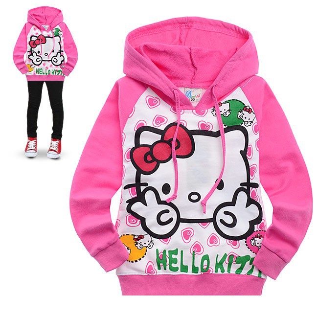 Wholesale - spring and autumn style hot pink cartoon Hello Kitty printing hoodies 6pcs/lot,free shipping,drtgdrtg