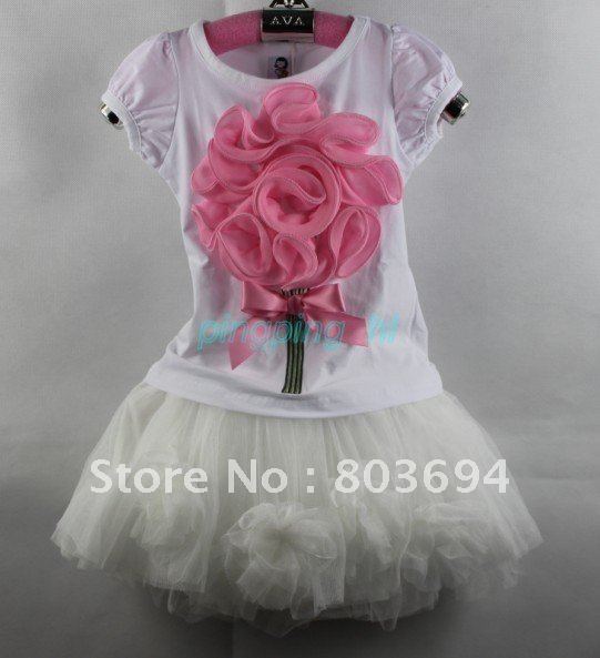 wholesale  summer baby suit  ,Children's lovely top t + white five flower bust skirt  =1sets hl =520^~^