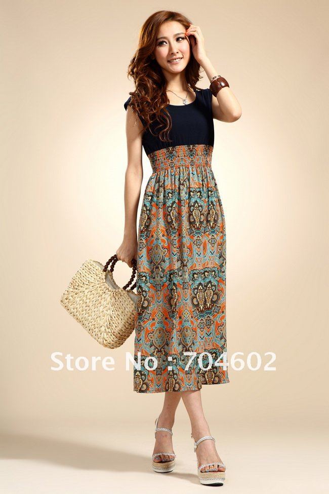 Wholesale Summer Beach Print  Dress Womens knee-length chiffon Dress DHL  free shipping  Lowest Lowest price 19pcs/lot